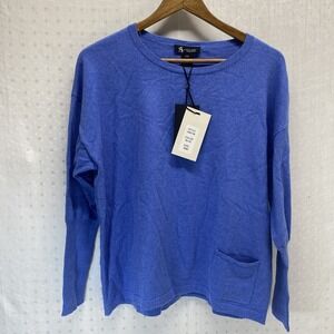 Alison Sheri Sweater Blue Patch Pocket Boxy Size M Velvet Button Detail‎